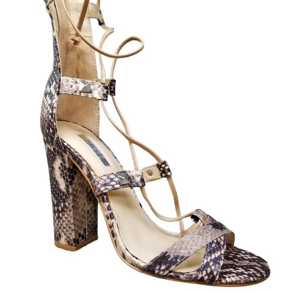 Guess Annalie Gladiator Heel Sandals Womens Snake Print Knee High Lace Up Size 6 - Picture 2 of 15